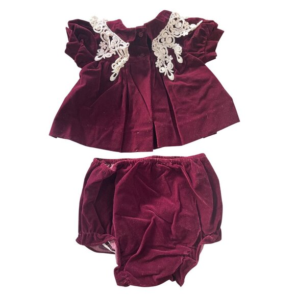 80s Vintage Memories Jo Lene Dress Set Size NB 0-6MBaby Girl 2 Piece Velvet Chri - Picture 2 of 8